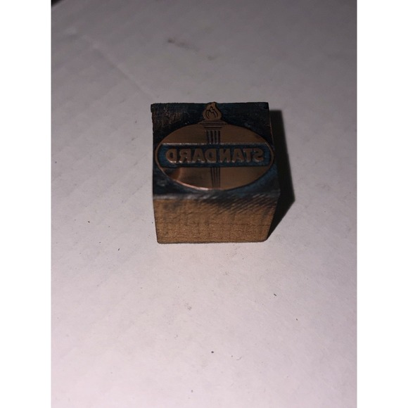 Vtg Standard Oil Logo Wood Printing Block 1" Block Torch Gas